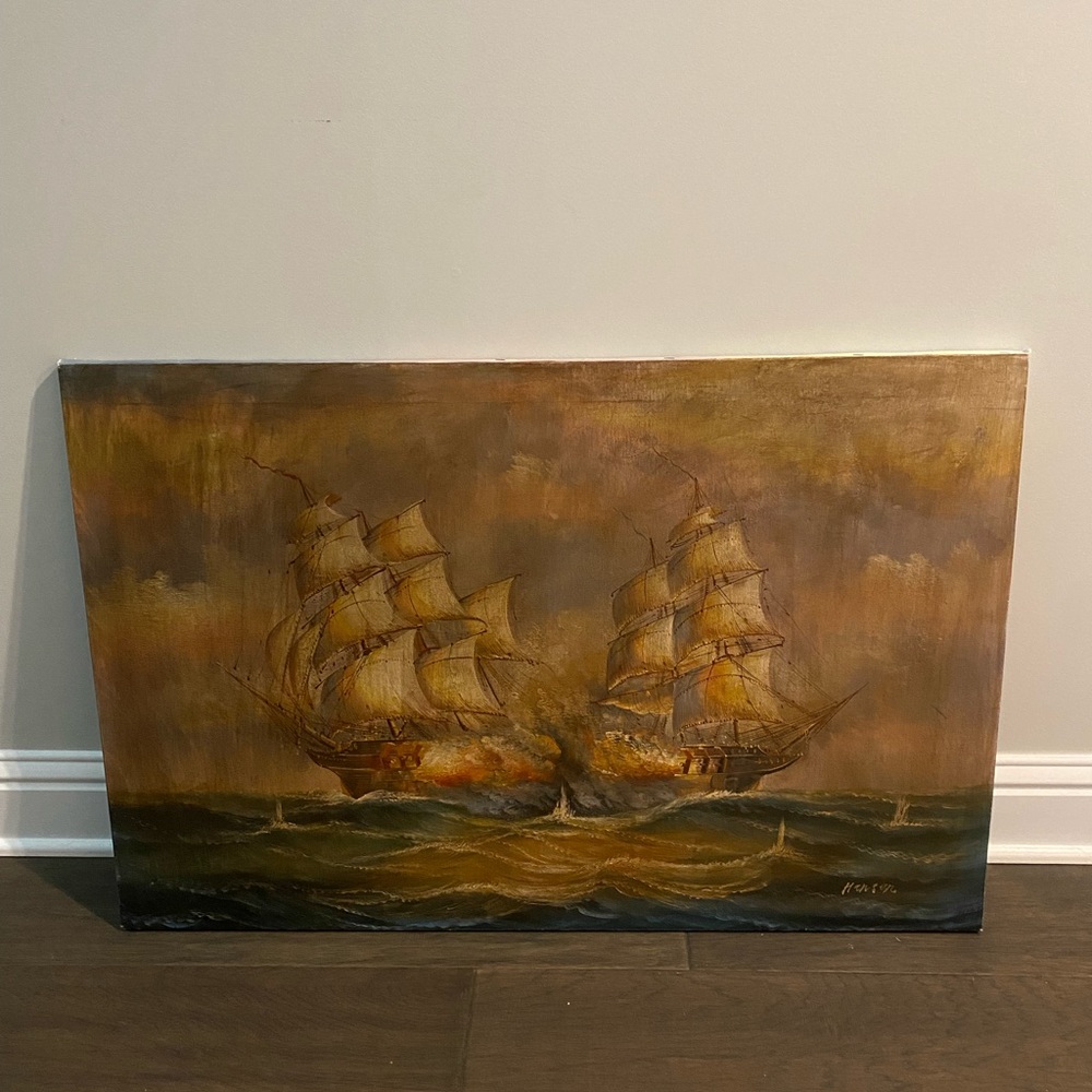 Moody Battleship Oil Painting